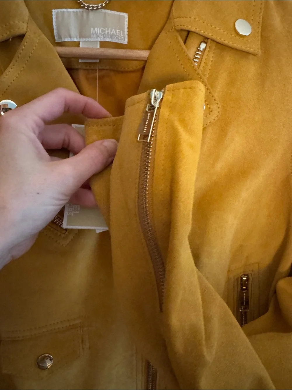 Michael Kors Mustard Suede Moto Jacket with Belt
